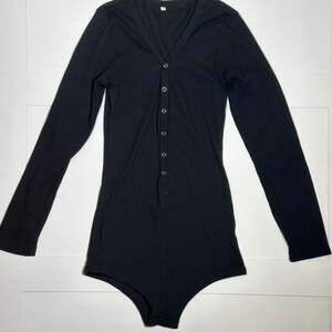 Women’s Ribbed Henley Long Sleeve Black Romper Size Small